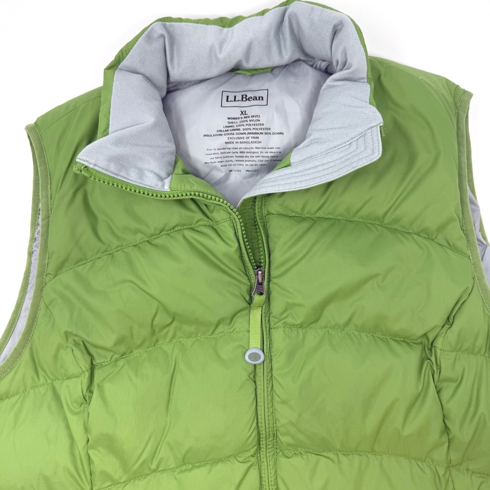 LL Bean Womens XL Lime Green Goose Down Puffer Vest Full Zip OFJT1 Regular